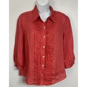 POETRY Blouse Women’s Size US 8 100% Linen Lagenlook Button Front Collar Coral